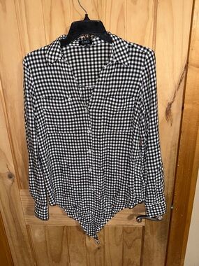 Jones New York Black & White Gingham Button-Front Blouse